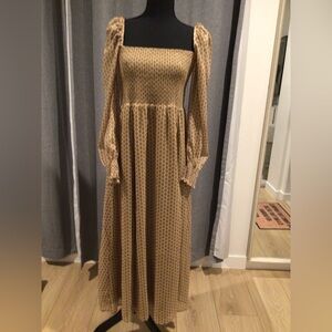 O.P.T Olive Green Smoked Long Sleeve Dress -  NWOT SIZE M